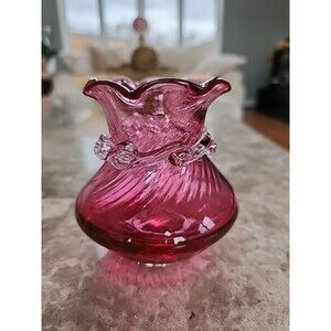 Pilgrim Cranberry Swirl, Mini Vase, 3 1/4"